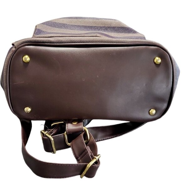 Adrienne Vittadini Women's Backpack Brown and Tan Stripped Faux Leather - Picture 4 of 11